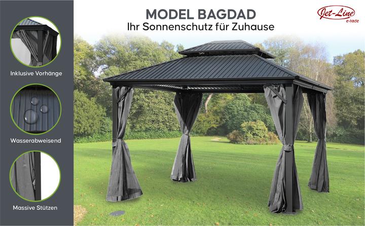Image du produit Jet-Line Pavillon en aluminium BAGDAD 3,65x3,65 m Toit métallique Pergola en aluminium (365 cm, 365 cm)