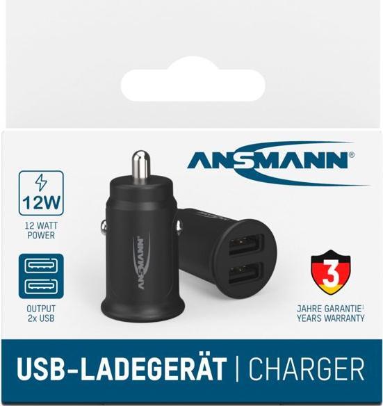 Immagine prodotto Ansmann Caricabatterie per auto 12-24V DC/1000mA/12W/KFZ/2xUSB/5V bl