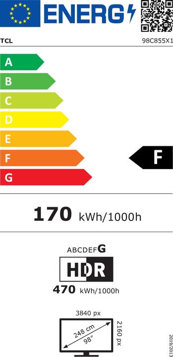 Etichetta energetica TCL 98C855 (98", Mini-LED, 4K, 2024)