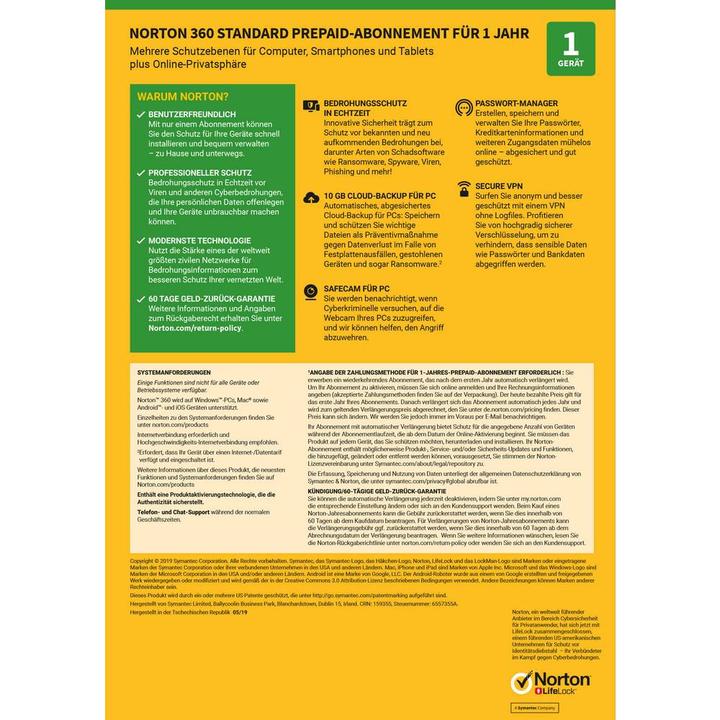 Image du produit Norton 360 Standard (1 Utilisateur, 12 mois)