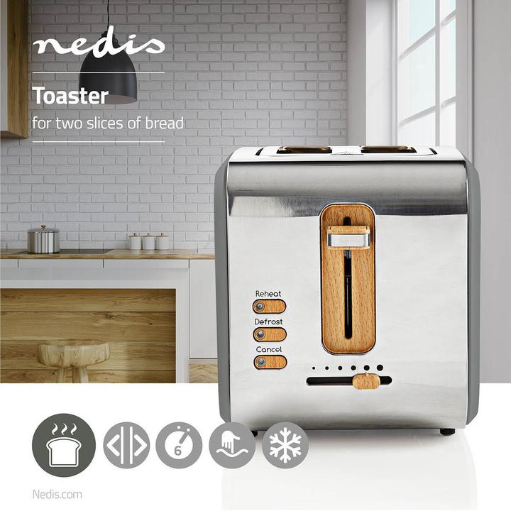 Produktbild Nedis Toaster Soft Touch Serie 2 Steckplätze Bräunungsstufen: 6 Auftaufunktion Grau