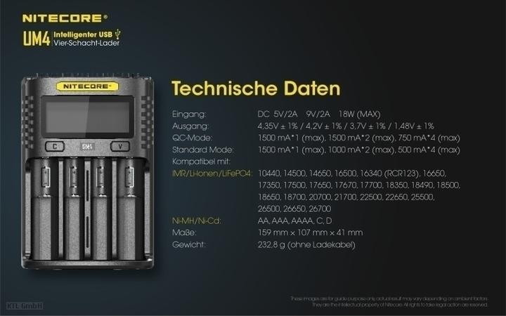 Image du produit Nitecore Chargeur USB UM4 (1 pcs, 14500, 16340, 18650, Piles rechargeables + chargeur)