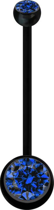 Star Piercing Banane Schwangerschaft schwarz mit zwei Kugeln Kristall dunkelblau (Bioflex, ohne Messing)