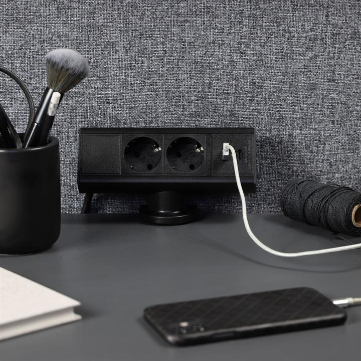 Produktbild Kondator Desk - 2 Power 1 USB-A & USB-C charger, Black (2 x, 1.50 m)