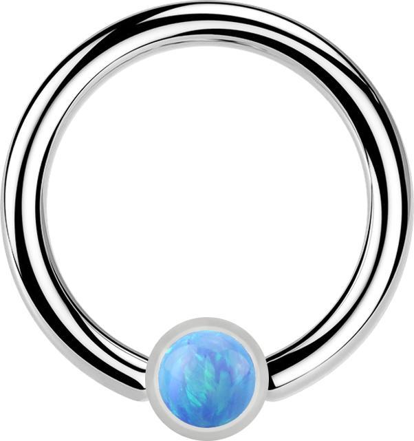 Actual product image Star Piercing Micro Closure Ring silver Cylinder Opal light blue (without brass, Surgical steel 316L)