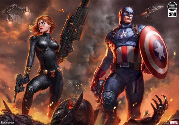 Actual product image Sideshow Marvel Comics art print "Captain America & Black Widow" 61 x 46 cm - unframed