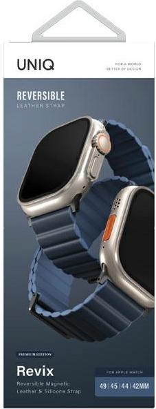 Image du produit Uniq pasek Revix Premium Apple Watch Series 1/2/3/4/5/6/7/8/SE/SE2/Ultra 42/44/45/49mm Edition Rever (Cuir véritable, Silicone, Acier inoxydable, 44mm)