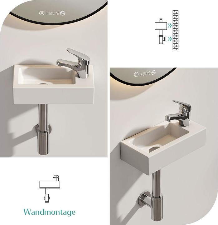 Produktbild Emke Waschbecken Reckiger Waschbecken Keramik Waschbecken Waschtisch Hängewaschbecken, Hahnloch Rech (1800 mm, 3650 mm)