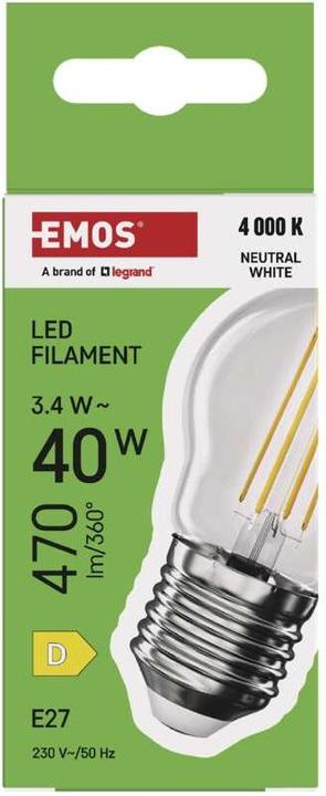 Produktbild Emos LED Lampe Filament Mini Globe / E27 / 3,4 W (40 W) / 470 lm / Neutral Weiss (E27, 3.40 W, 470 lm, 1 x, D)