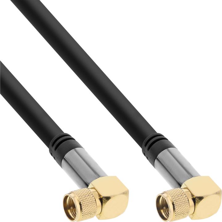 Produktbild InLine Premium SAT-Anschlusskabel 4x geschirmt 2x F-Stecker gewinkelt >110dB, schwarz 1m (110 dB, Antennenkabel)