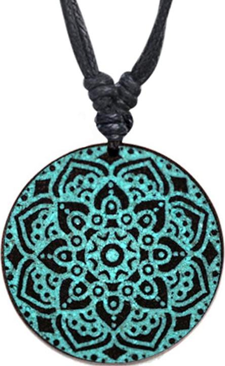 Actual product image Star Piercing Necklace black pendant mandala engraved from Narra wood (without brass, Organic)
