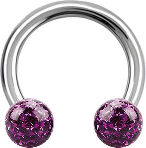 Actual product image Star Piercing Micro Circular Barbell silver with two crystal balls violet epoxy protective layer (Surgical steel 316L, without brass)