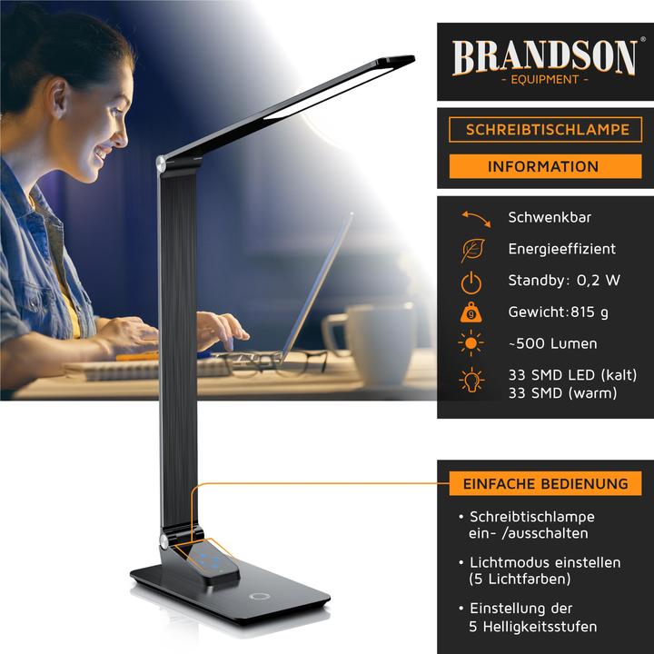 Actual product image Brandson Schreibtischlampe Metall-Design, USB Ladeanschluss, kabelloses Laden wireless Charging, Dimmfunktion (500 lm)