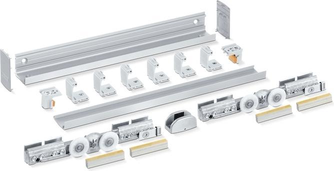 Image du produit Geze Système coulissant Levolan 120 120 kg 2450 mm Aspect inox Vantaux en verre Kit complet 64-124 cm