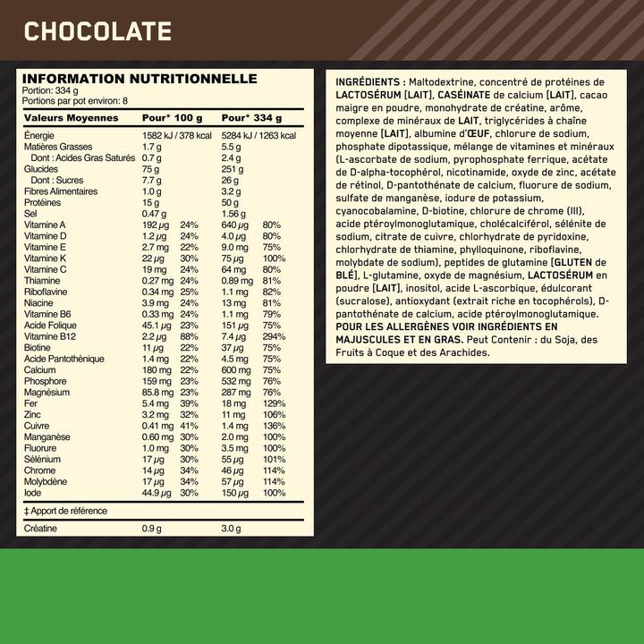 Nährwerte und Zutaten Optimum Nutrition Serious Mass (Schokolade, 1 Stk., 3022 g)
