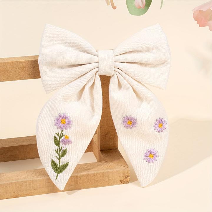 Produktbild Activity Board 1pc niedliche Blume Stickerei Schleife Haarspange, gemischte Farbe, Polyester, Mode (1 Stk.)