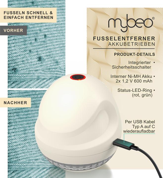 Produktbild Mybeo Fusselrasierer, Elektrischer Akku Fusselentferner beige, Sicherheitsschalter, für Kleidung & Polster
