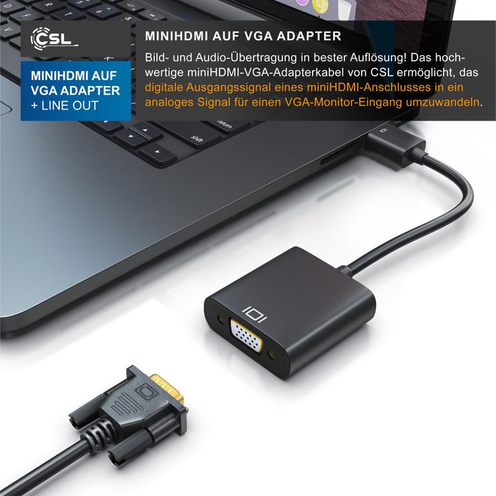 Produktbild CSL HDMI Typ C (Mini) zu VGA & 3,5mm-Klinke, Full HD Mini HDMI auf VGA Video/Audio Adapter (VGA, 10 cm)