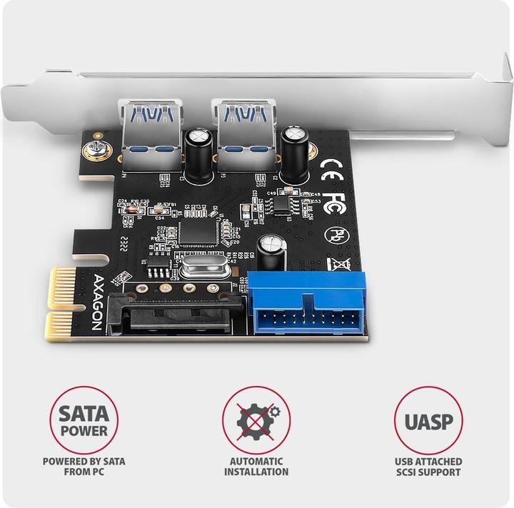Produktbild Axagon PCEU-232RS expansion card, PCIe 4.0 x1, 4x USB 3.0, 2x internal - black