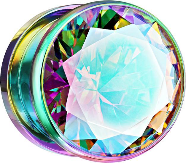 Produktbild Star Piercing Flesh Plug farbig mit grossem Kristall multicolor (Chirurgenstahl 316L)