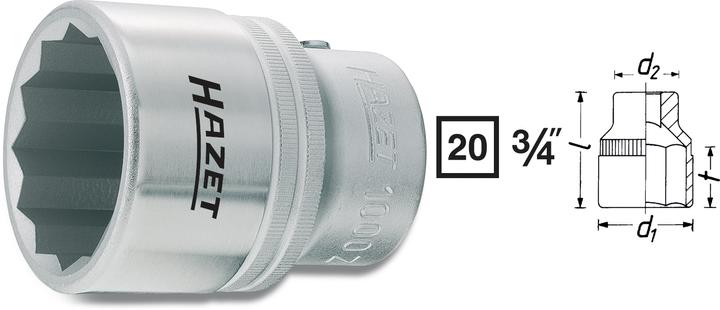 Produktbild HAZET Steckschlüsseleinsatz ∙ Doppelsechskant 1000Z-30 ∙ Vierkant20 mm (3/4 Zoll) ∙ Aussen Doppel-Se… (30 mm)