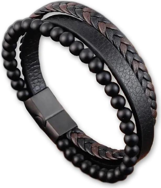 Immagine prodotto Cbx Bracciale in pelle con perline e fibbia magnetica 22 cm (22 cm, Cuoio, Acciaio inossidabile)