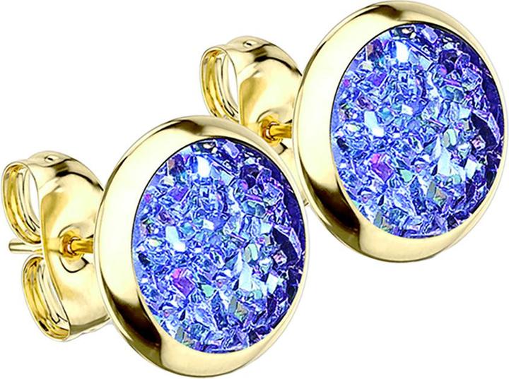 Produktbild Star Piercing Ohrstecker vergoldet mit Druse Stein blau (ohne Messing, Chirurgenstahl 316L)