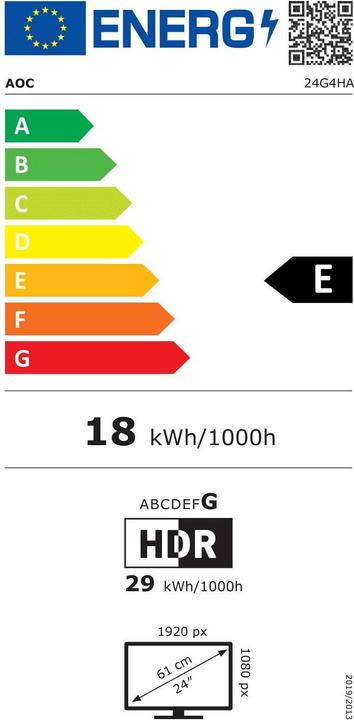 Energy Label AOC 60,5cm (23,8") 24G4HA 16:09 2xHDMI+DP black/red (1920 x 1080 pixels, 23.80")
