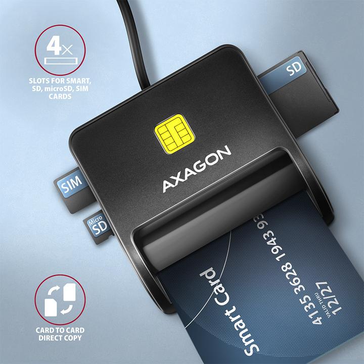 Actual product image Axagon CRE-SM3SD USB Smart Card & SD/microSD/SIM Card FlatReader (USB 2.0)