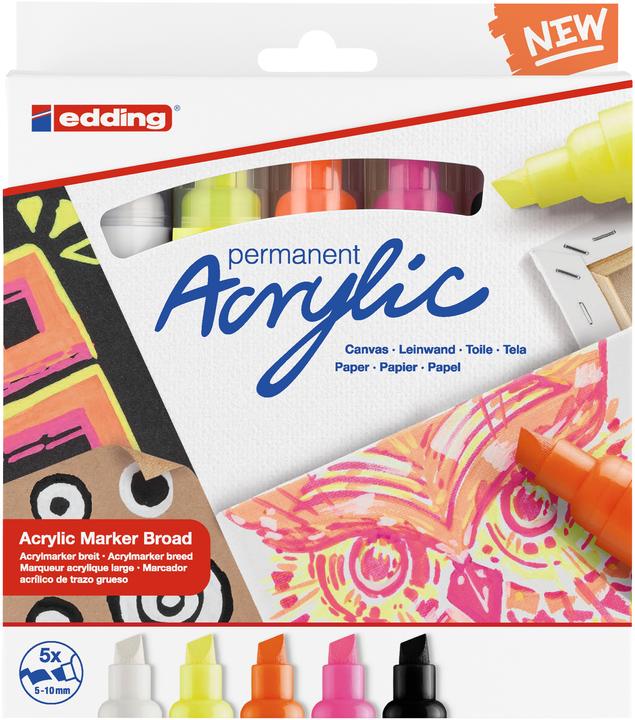 Image du produit Edding Marqueur acrylique 5000 (Multicolore, 10 mm, 5 x)