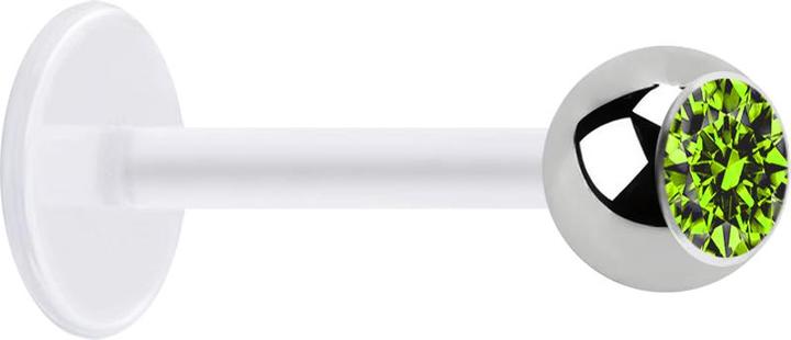 Produktbild Star Piercing Micro Labret transparent mit Kugel silber und Kristall hellgrün (ohne Messing, Chirurgenstahl 316L, Bioflex)