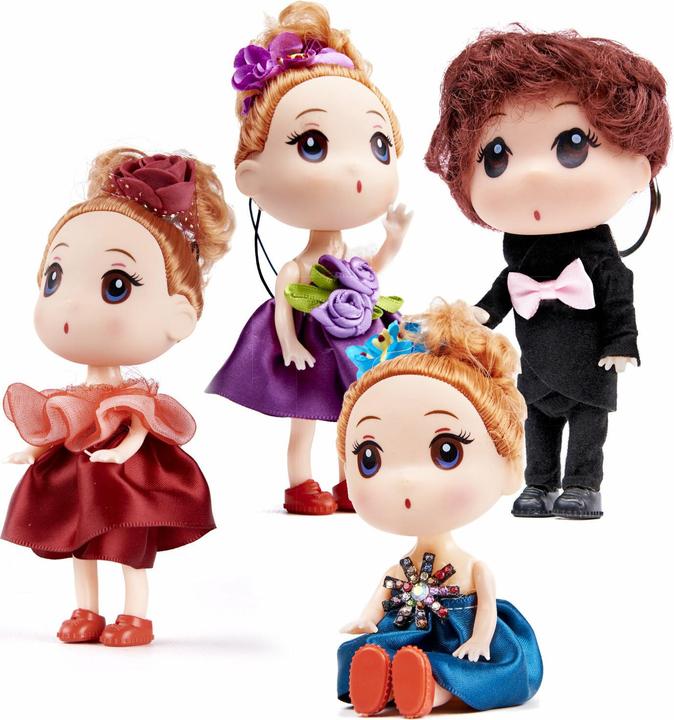 Actual product image Ikonka Dollhouse doll 3 girls + 1 boy set of 4pcs. 12cm