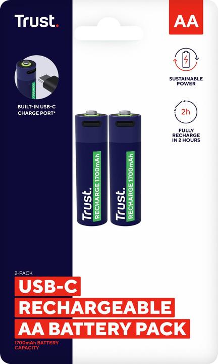 Immagine prodotto Trust Batterie Ricaricabili USB-C 2p (2 pz., AA, 1700 mAh)
