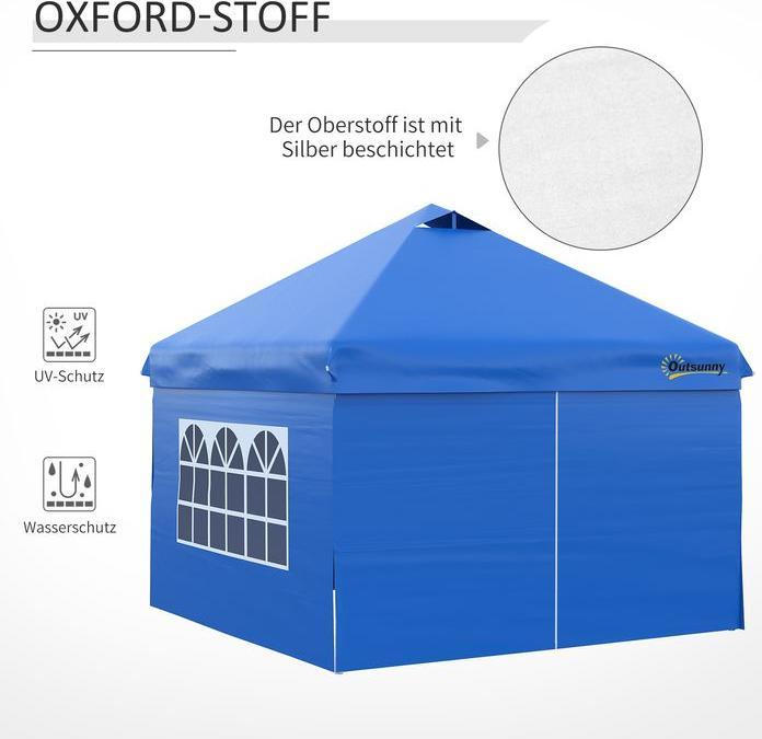 Actual product image Swisshandel24 3x3m folding gazebo 4 side walls incl. pegs guy ropes carrying bag metal Oxford blue (300 cm, 300 cm)