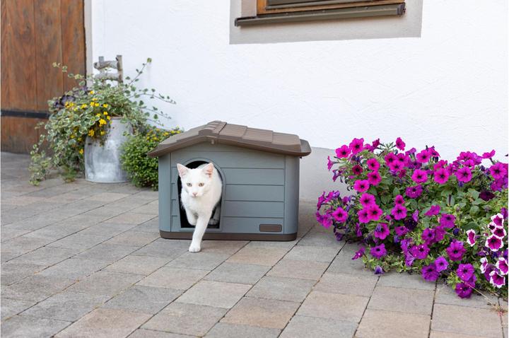 Actual product image Kerbl 81341 Cat house Paola Eco, Mediterranean look, recycled plastic, grey-green/brown 60x51x41c (Cat)