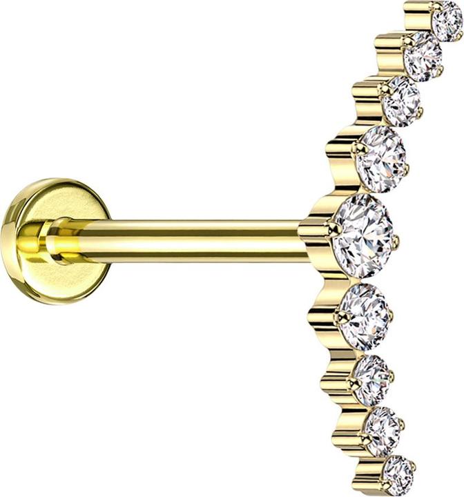 Produktbild Star Piercing Micro Threadless Labret vergoldet gebogen vergoldet neun runde Kristalle silber (Titan G23, ohne Messing)