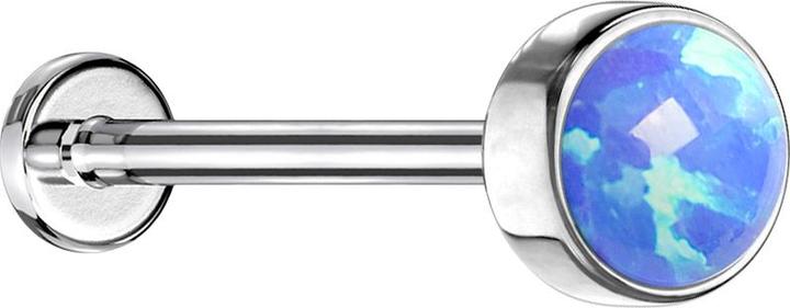 Produktbild Star Piercing Micro Threadless Labret silber Zylinder Flach mit Opal blau (ohne Messing, Chirurgenstahl 316L)