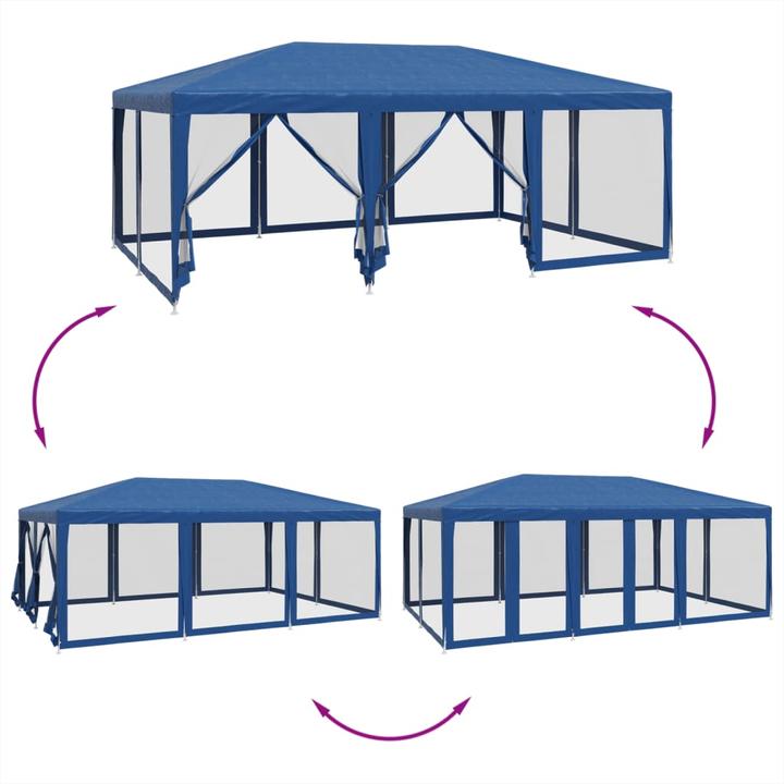Image du produit VidaXL Partyzelt Pavillon Festzelt mit 10 Mesh-Seitenteilen Blau 6x4m HDPE (600 cm, 400 cm)