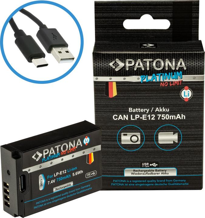 Actual product image Patona Platinum USB-C Canon LP-E12 (Rechargeable battery)