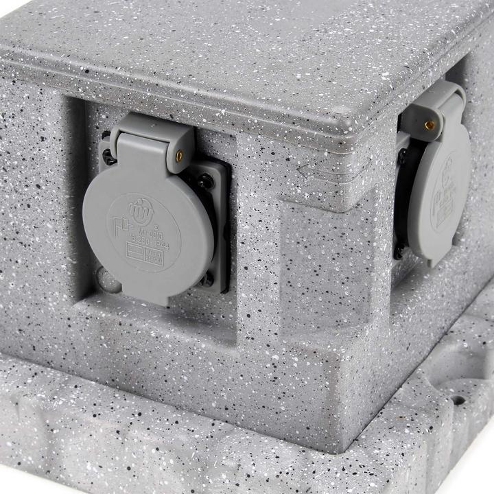 Produktbild Wiltec Gartensteckdose 4fach Aussensteckdose IP44 Granitoptik Steckdosenstein Steckdose