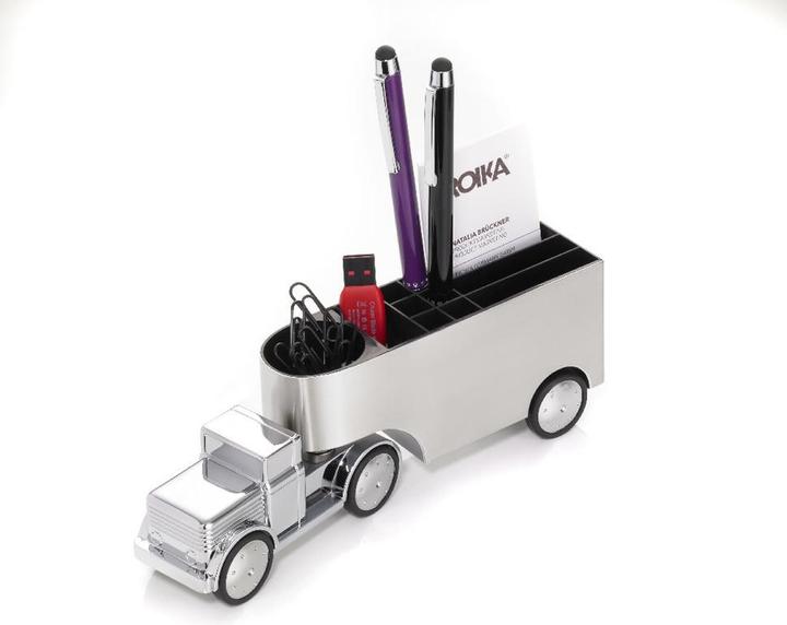 Image du produit Troika OFFICE TRUCKER Porte-crayons et distributeur de trombones, gris brillant