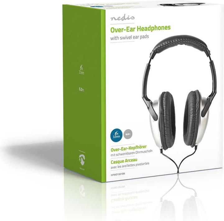 Produktbild Nedis Kopfhörer mit Kabel - Over-Ear - 6 m Rundes Kabel - HiFi - Ergonomische Ohrmuscheln - Silber (Kabelgebunden)