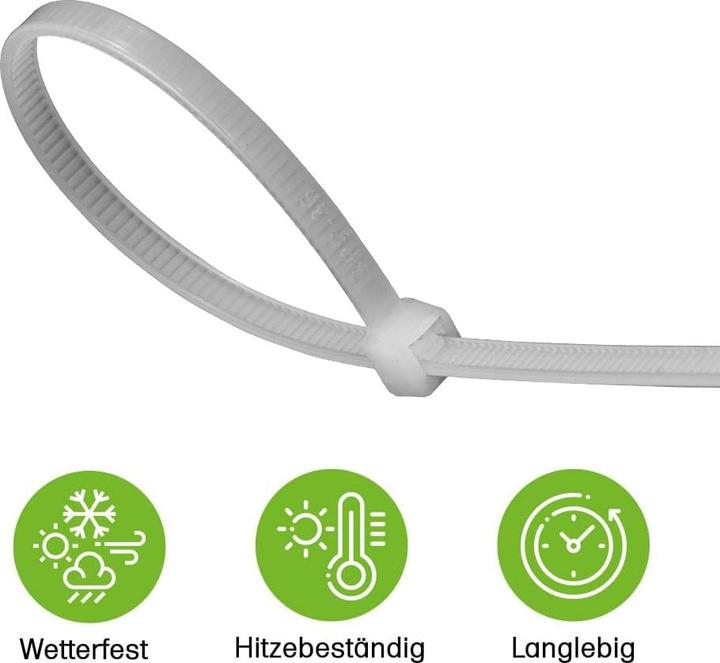 Produktbild Offgridtec Kabelbinder 200 Stk. weiss Nylon UV-Beständig Verschiedene Längen 100mm 150mm 200mm 300mm (300 mm)