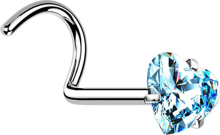 Star Piercing Nasenstecker gebogen silber Kristallherz aqua gefasst (Chirurgenstahl 316L, ohne Messing)