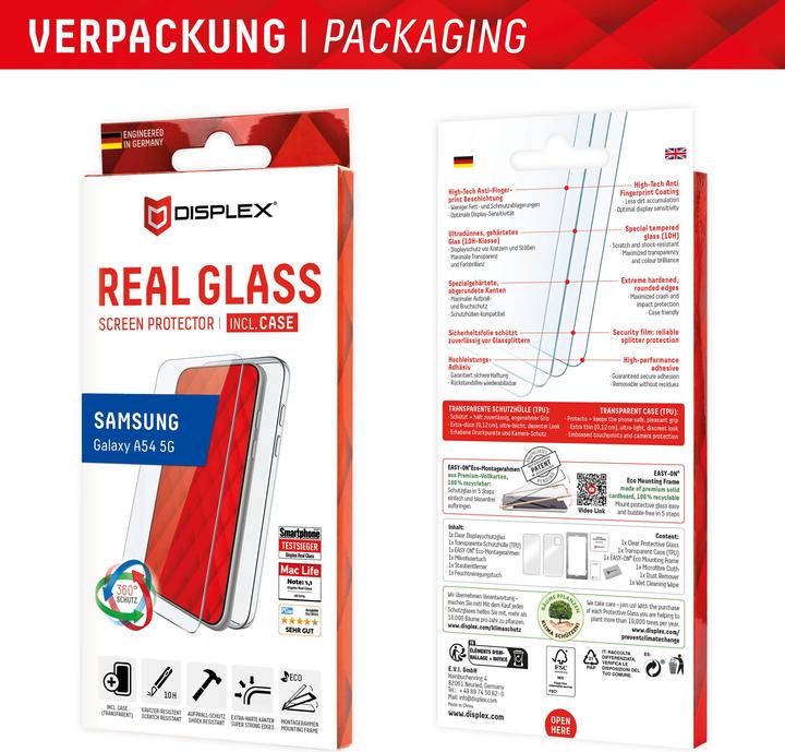 Immagine prodotto Displex Real Glass, 2D Panzerglas + Handyhülle (1 Pezzo/i, Samsung Galaxy F54)