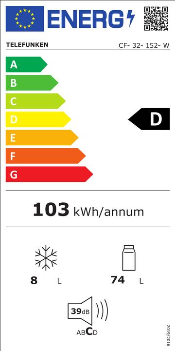 Energy Label Telefunken CF-32-152-W Desktop refrigerator ws 73/8L D 83.8x48x56 (81 l)