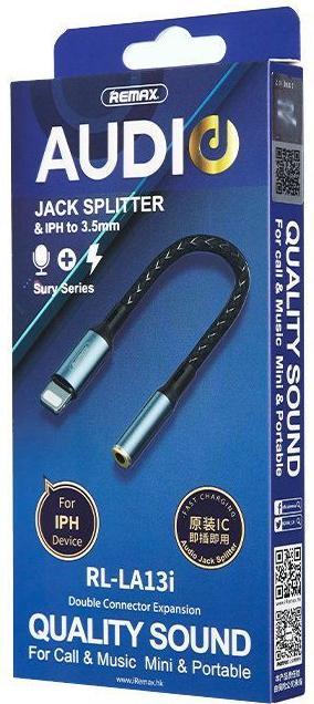 Produktbild Remax Sury Series adapter Lightning - mini jack 3.5mm 0.13m graphite (RL-LA13i) (0.13 m)