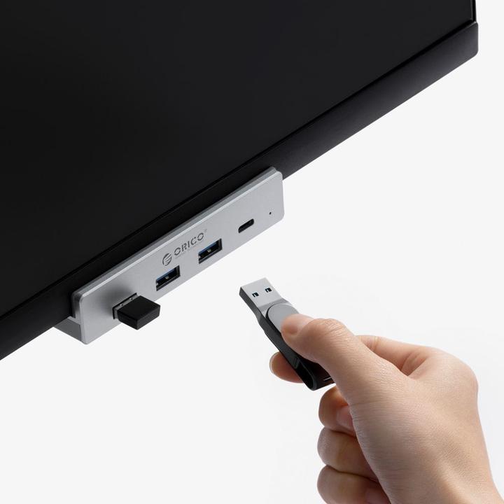 Actual product image Orico Converter MH4PC Hub Clamp-Mounted USB-C / 3x USB-A 3.0 + 1x USB-C 3.0 - Silver (USB-C)
