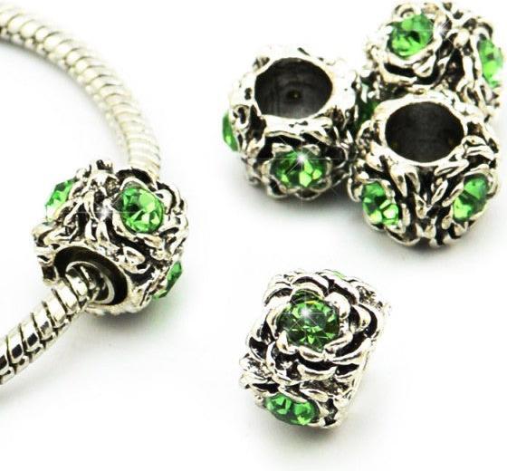 Produktbild Hermex Strass Rose Bead versilbert 925 - Silbrig Grün (Metalllegierung)