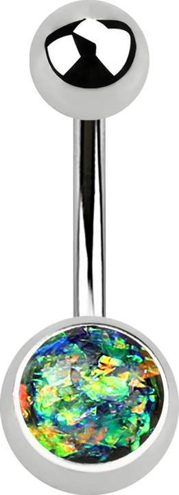 Star Piercing Banane silber mit Opal Glitter dunkelgrün (Chirurgenstahl 316L, ohne Messing)